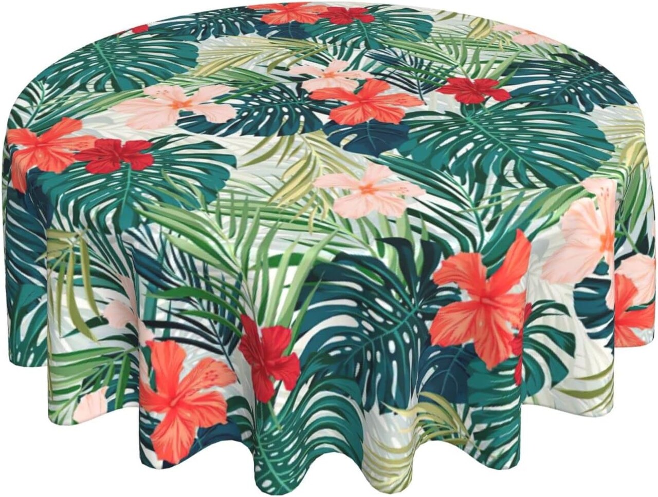 Hawaiian Leaf Round Tablecloth 60 Inch Summer Tropical Palm Leaves Table Cloths